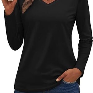 SMENG Womens Long Sleeve Shirts Pure Cotton V Neck T Shirt Basic Tops Casual Soft Tees